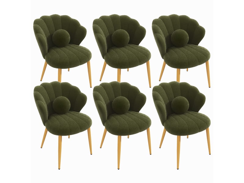Lot de 6 fauteuils 60x62.5x83 cm tissu bouclé assise rembourrée dossier coquillage pieds en métal usage quotidien vert OPULERANE TRADING LTD - Conforama A