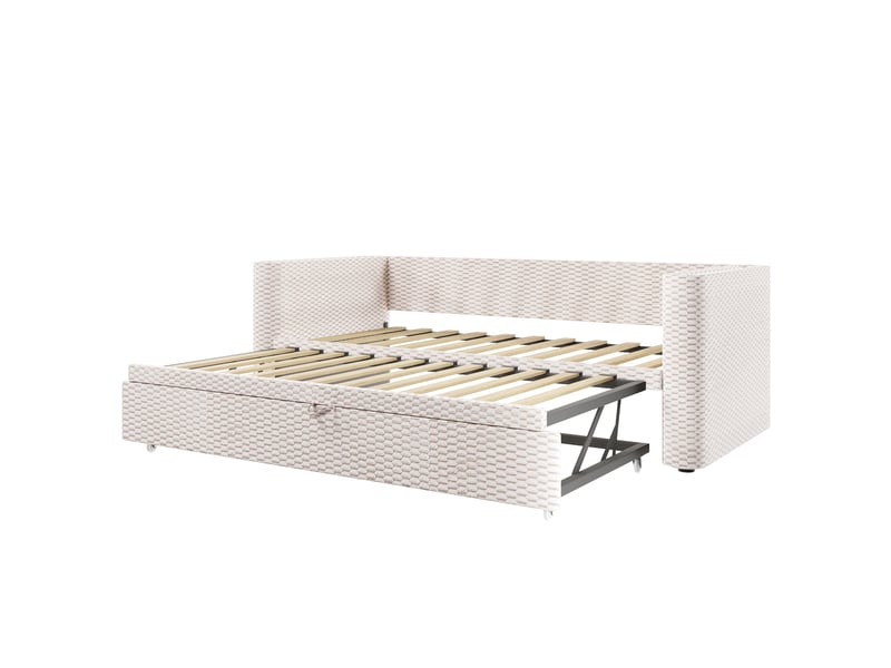  Lit banquette beige 90/180x200 cm extensible en velours avec led et sommier à lattes  - Conforama E