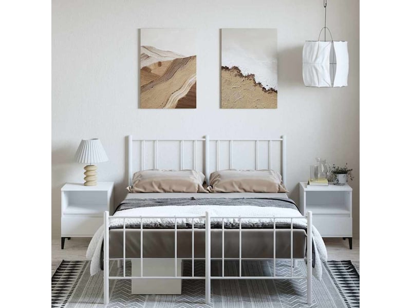  Lit double- lit adulte -  cadre de lit métal sans matelas et pied de lit blanc 135x190 cm  - Conforama B