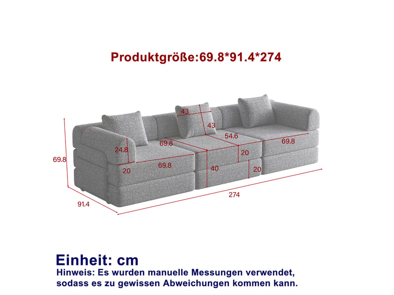  Canapé convertible 2-en-1 modulable avec rangement d’accoudoir  - cadres en acier, chenille - kaki  - Conforama D