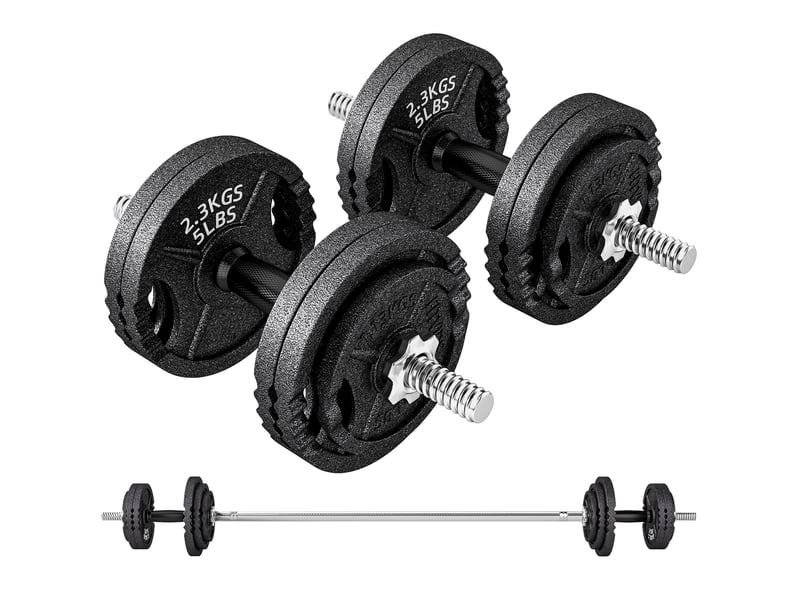 Kit de musculation 2 en 1 de 42 kg avec 14 disques, barre et haltères, acier, 180 x 24 x 24 cm, noir - Conforama A