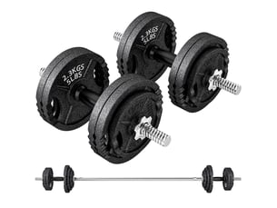Kit de musculation 2 en 1 de 42 kg avec 14 disques, barre et haltères, acier, 180 x 24 x 24 cm, noir