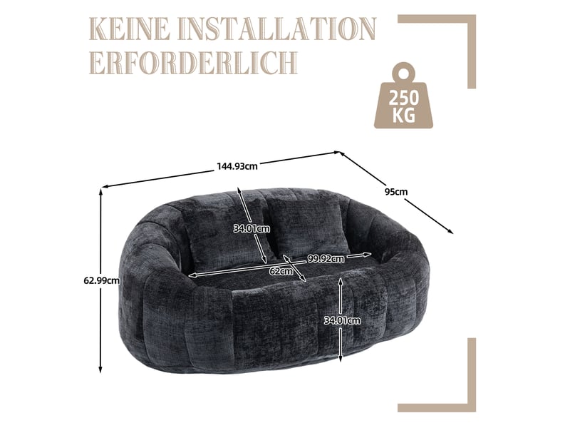  Canapé droit fixe 2 pl tissu noir canapé noir - Conforama C