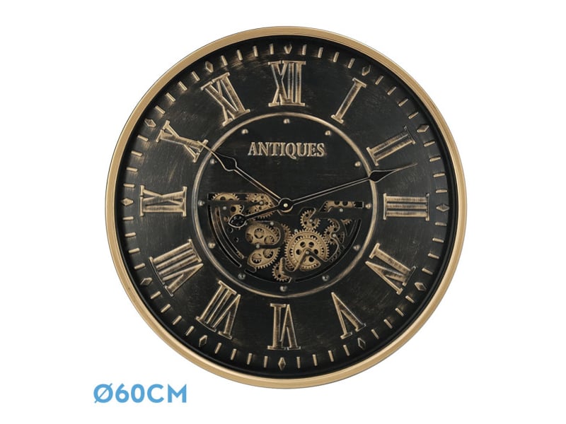  Horloge murale fabrilamp trieste 60 x 60 cm noir doré engrenages mobiles 215310016 - Conforama A