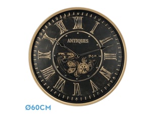 Horloge murale fabrilamp trieste 60 x 60 cm noir doré engrenages mobiles