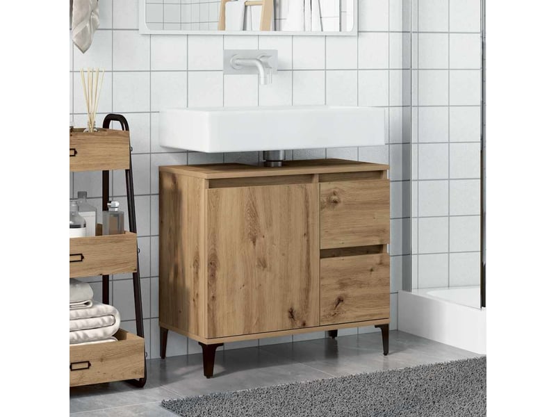  Armoire lavabo chêne artisanal 65x33x60 cm bois d'ingénierie  - Conforama C