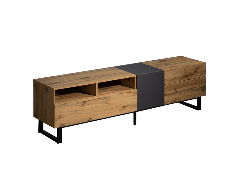  Meuble tv modenvie 180 x 38 x 50 cm avec rangement mdf chêne et anthracite  - Conforama A