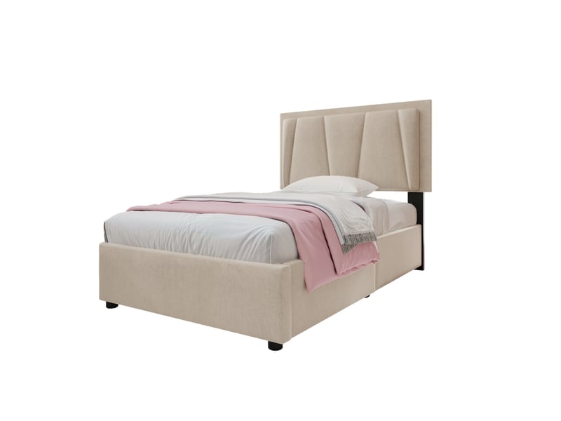  Lit simple 90x200 cm avec led, tête de lit réglable et 2 tiroirs beige  - Conforama A