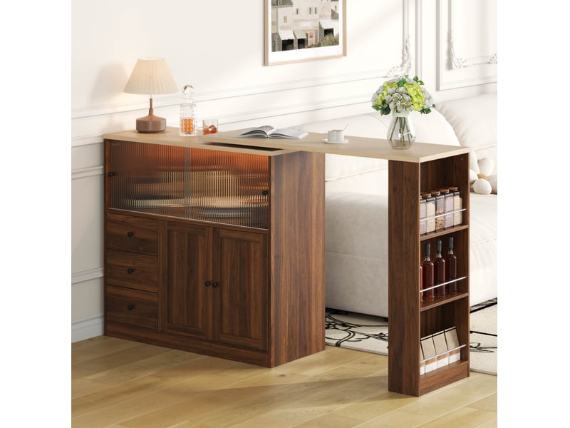 Îlot de cuisine 172x40x96 cm extensible avec plateau rotatif coloris naturel - Conforama E