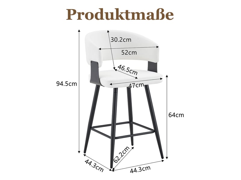  Lot de 2 tabourets de bar avec dossier ergonomique et repose-pieds, pour cuisine et bar, en pu blanc  - Conforama D