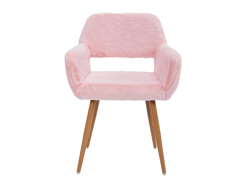  Fauteuil de table en fausse fourrure - 59x46x79 cm - fauteuil rembourré pieds métal effet bois - rose  - Conforama A