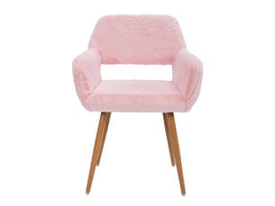 Fauteuil de table en fausse fourrure - 59x46x79 cm - fauteuil rembourré pieds métal effet bois - rose