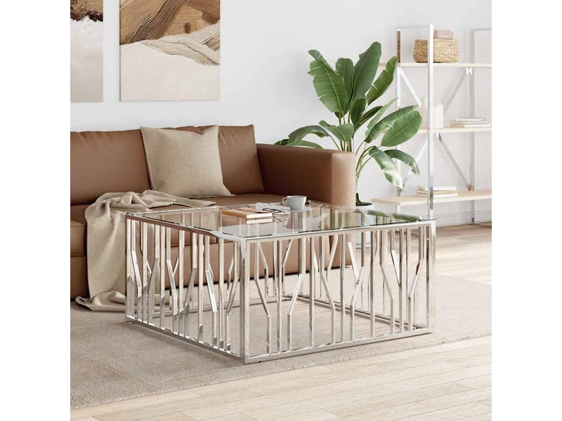  Table basse - table de salon - table à thé 100x100x50 cm acier inoxydable et verre  - Conforama B
