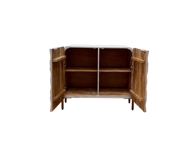  Buffet à 2 portes en bois de manguer patiné blanc avec pieds dorés  - Conforama D