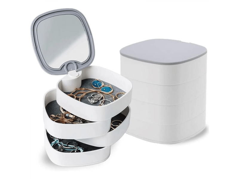  Boîte à bijoux, boîte à bijoux rotatif, boîte à bijoux avec miroir, boite a bijoux voyage blanc  - Conforama C