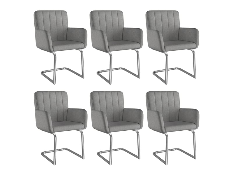  Lot de 6 chaises de salle à manger grises en polyuréthane avec accoudoirs, pieds métal luge et dossier rainuré  - Conforama A