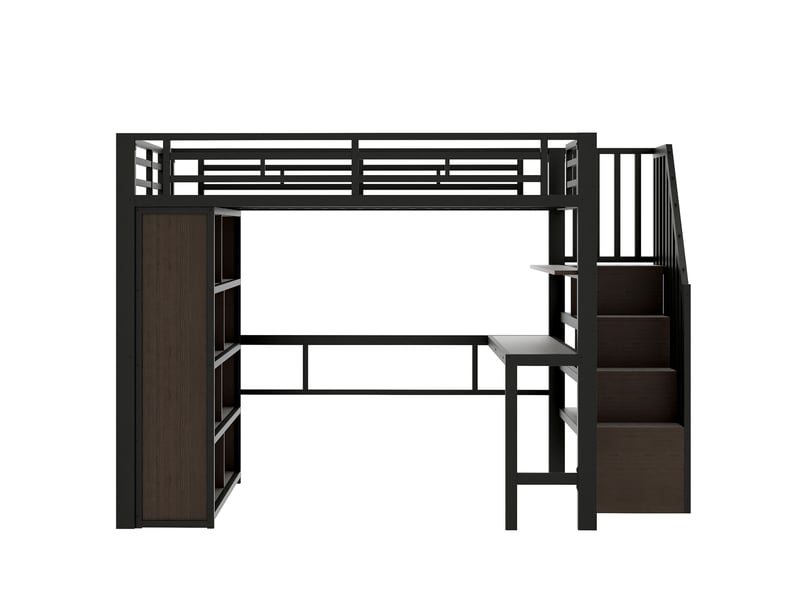  Lit mezzanine métal noir 140x200 cm avec bureau led rangement escalier  - Conforama A