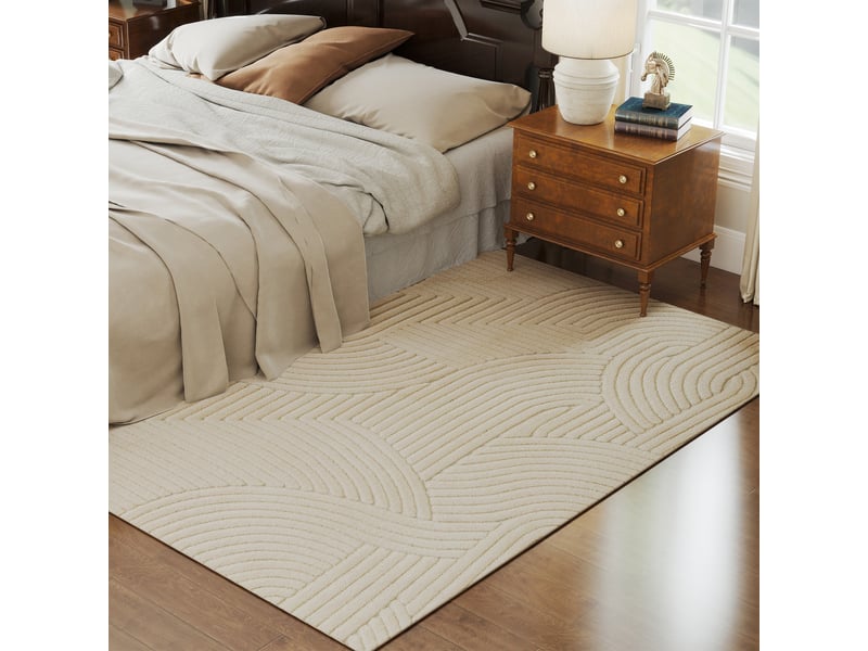  Tapis salon 230 x 160 cm, tapis à poils épais géométrique, crème, moelleux et antidérapant  - Conforama D