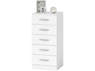 Commode 5 tiroirs en panneau de particules blanc 40 x 35 x 85 cm