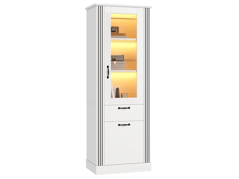 Buffet 62x41x180,5 cm avec éclairage led contrôlé par application, porte miroir, tiroir, panneau de particules, blanc  - Conforama A