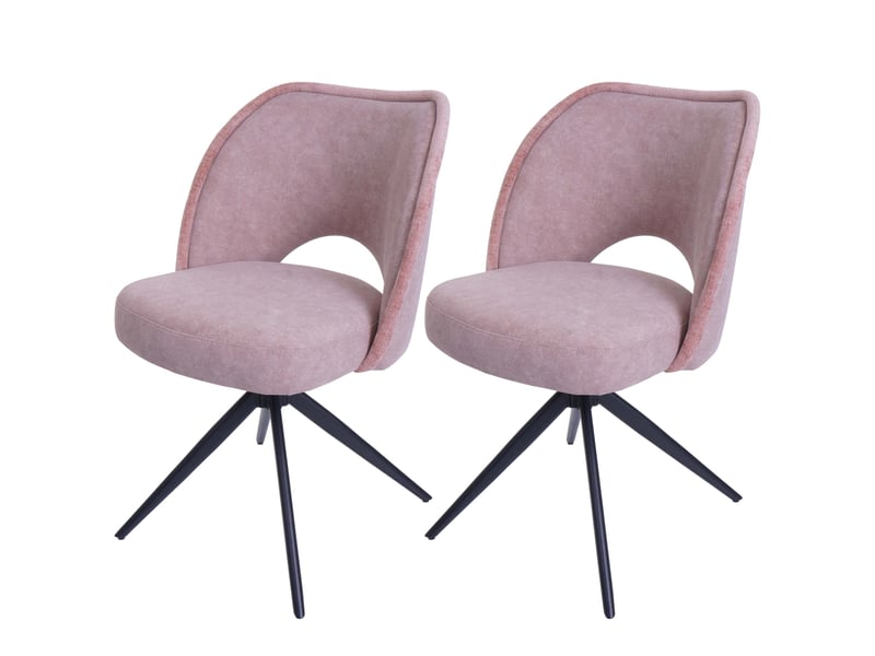  Lot de 2 chaises de salle à manger pivotantes à 180° avec retour automatique assise rembourrée et protections de sol réglables tissu rose et fer 04_0010029  - Conforama A