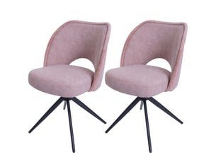 Lot de 2 chaises de salle à manger pivotantes à 180° avec retour automatique assise rembourrée et protections de sol réglables tissu rose et fer 04_0010029