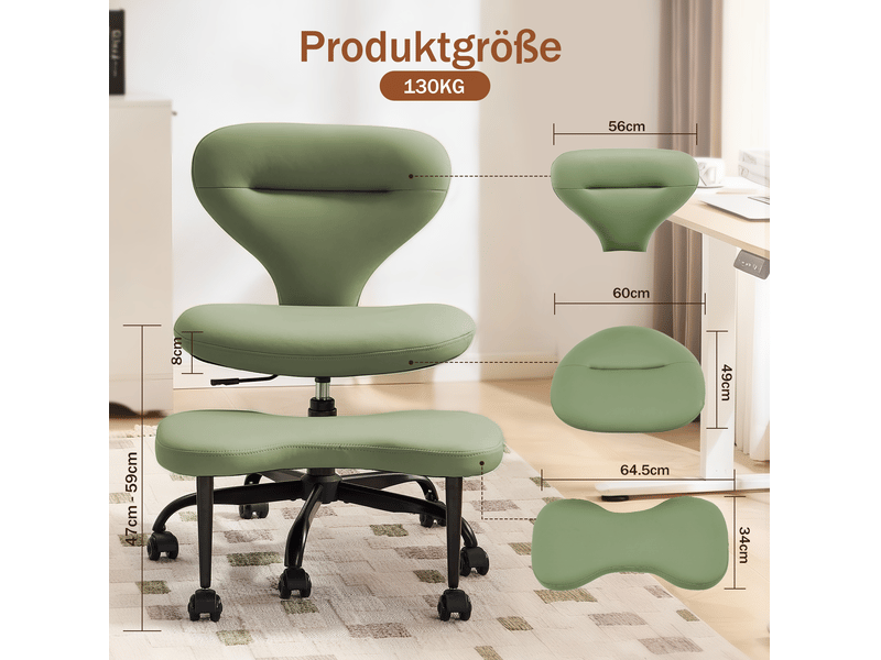  Chaise de bureau 67x80x84 cm hauteur réglable polyuréthane (pu) verte  - Conforama D