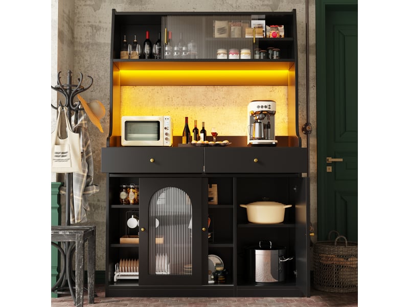  Meuble de cuisine muvano noir, vaisselier avec portes vitrées coulissantes, 120 × 40 × 180 cm  - Conforama D