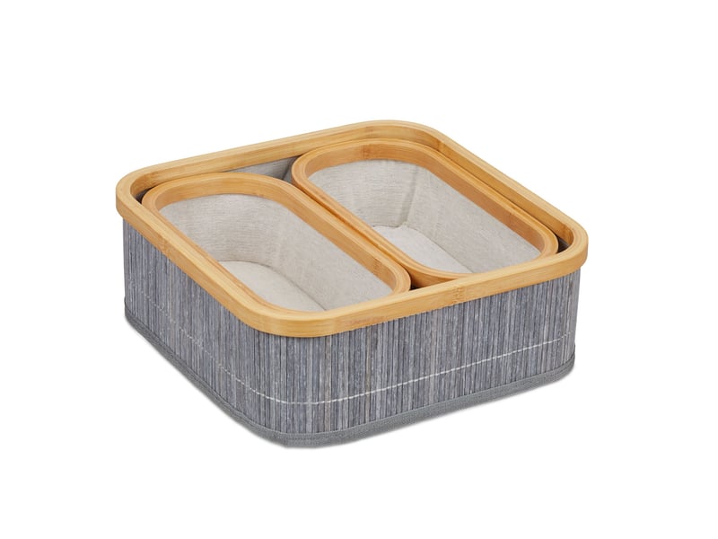 Lot de 3 paniers de rangement empilables salle de bain design décoratif 35 x 25 x 25 cm en bambou gris 13_0011702  - Conforama A