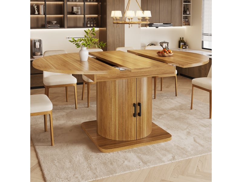 Table de salle à manger extensible,118-158x118x76 cm,avec rangement,mdf,marron foncé - Conforama B