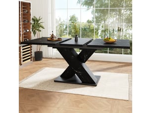 Table à manger extensible rectangulaire 119-158.5×80×75 cm - design x en métal - surface marmor optique - mdf résistant - noir