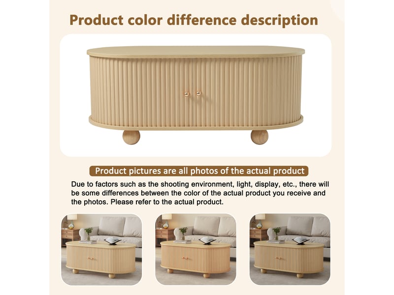 Table basse ovale avec rangement, portes coulissantes, mdf couleur bois, 100 cm - Conforama W