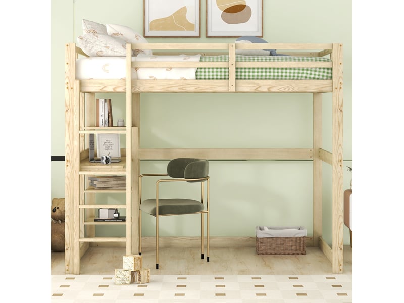  Lit mezzanine 140x200 cm avec bureau et 4 rangements coloris naturel  - Conforama D