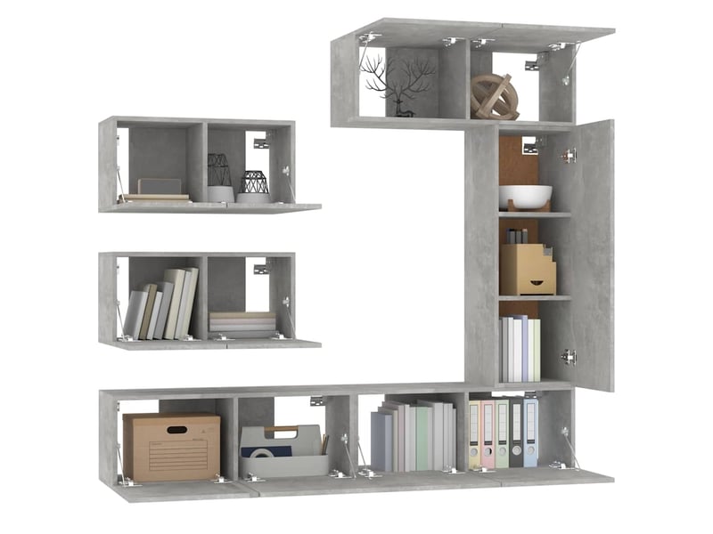  Ensemble de meubles tv - banc tv - meuble de rangement 6 pcs gris béton bois d'ingénierie  - Conforama D