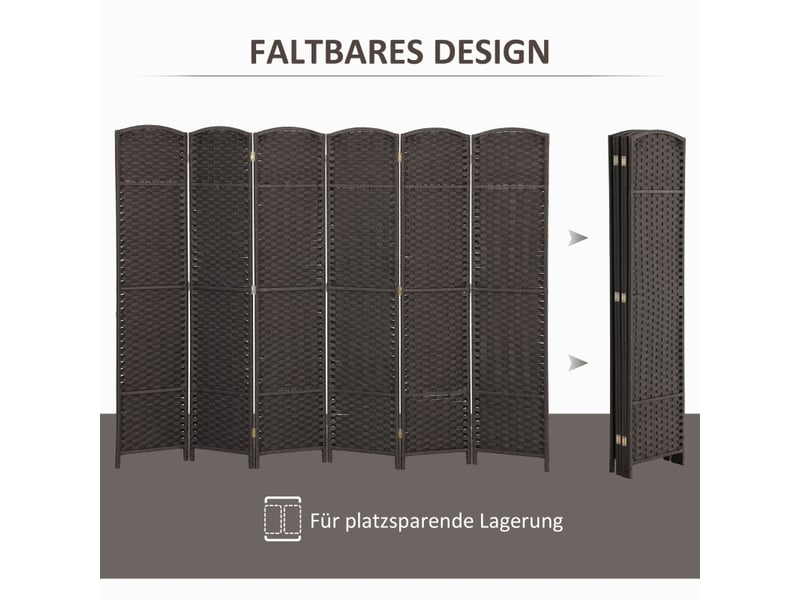 Paravent pliant 6 panneaux marron pour salon chambre bureau - Conforama D
