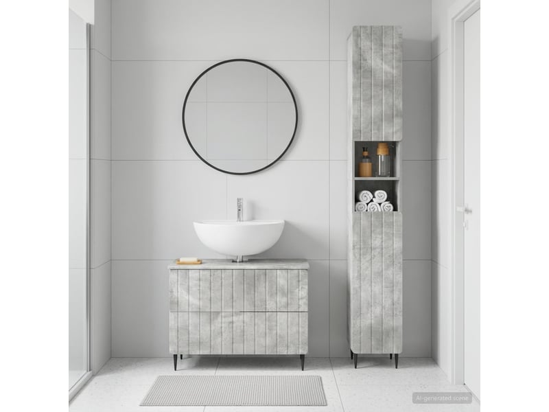  Ensemble de 2 meubles de salle de bain zwolle gris béton cf63237  - Conforama B