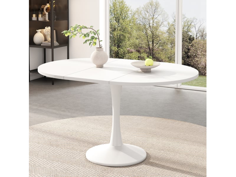  Table de salle à manger ovale extensible blanche 100 à 140 x 100 cm en mdf, style design pour repas conviviaux  - Conforama B