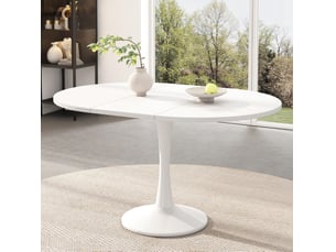 Table de salle à manger ovale extensible blanche 100 à 140 x 100 cm en mdf, style design pour repas conviviaux