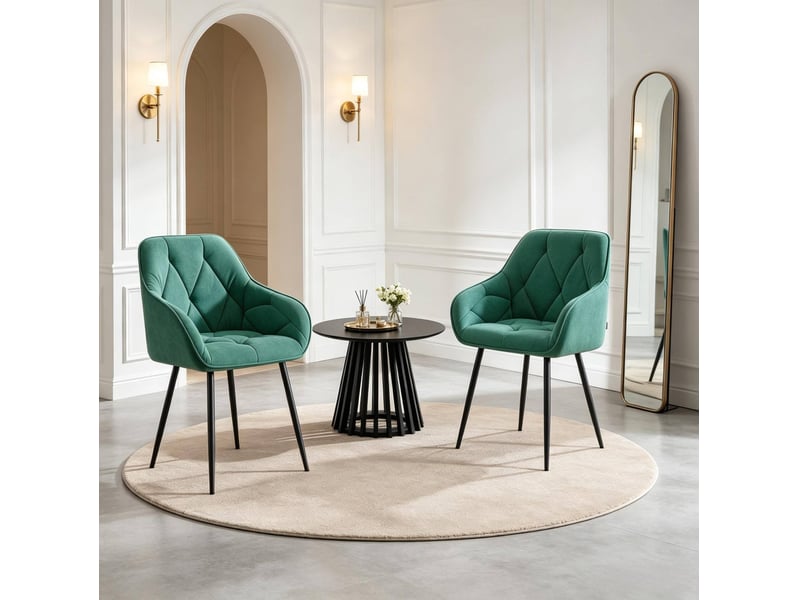Lot de 2 chaises de salle à manger en velours turquoise avec accoudoirs et structure métallique - Conforama C