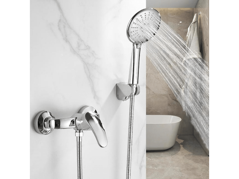  Robinet mitigeur de douche chromé argenté, robinet de baignoire mural apparent, robinet de douche à poignée unique  - Conforama E