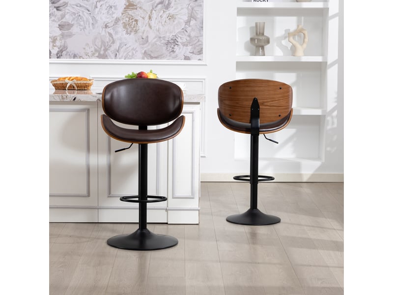  Lot de 2 tabourets de bar réglable 51 x 50 x 93-103,5 cm -  avec siège pivotant en cuir pu et métal - bois de noyer - noyer  - Conforama E