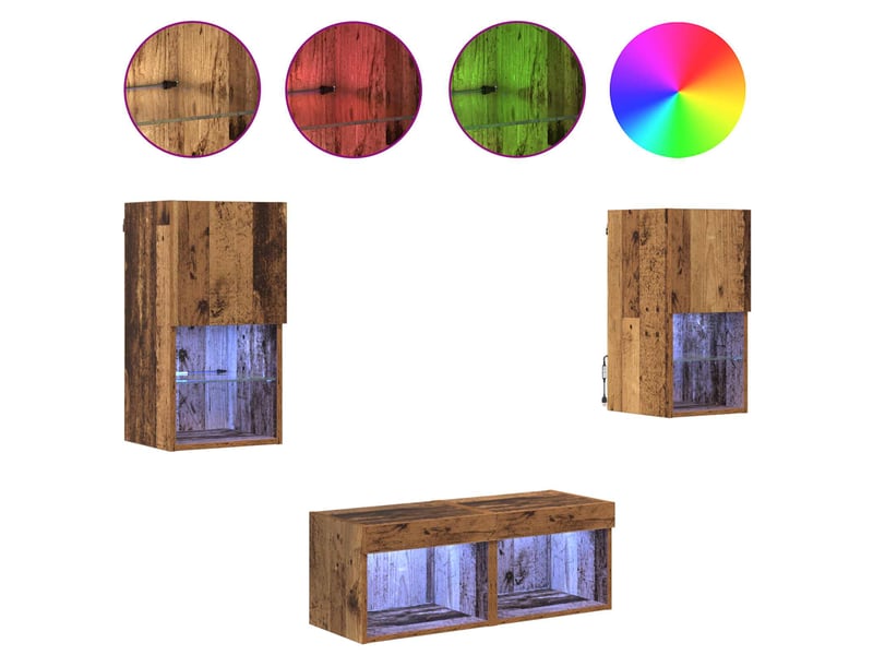  Lot de 4 meuble tv mural, meuble tv suspendu bois ancien bois d'ingénierie shl40973  - Conforama D