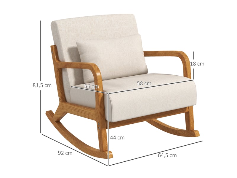  Fauteuil à bascule rembourré avec accoudoirs, fauteuil relax pour chambre et salon, structure en bois, blanc crème, 64,5x92x81,5 cm  - Conforama C