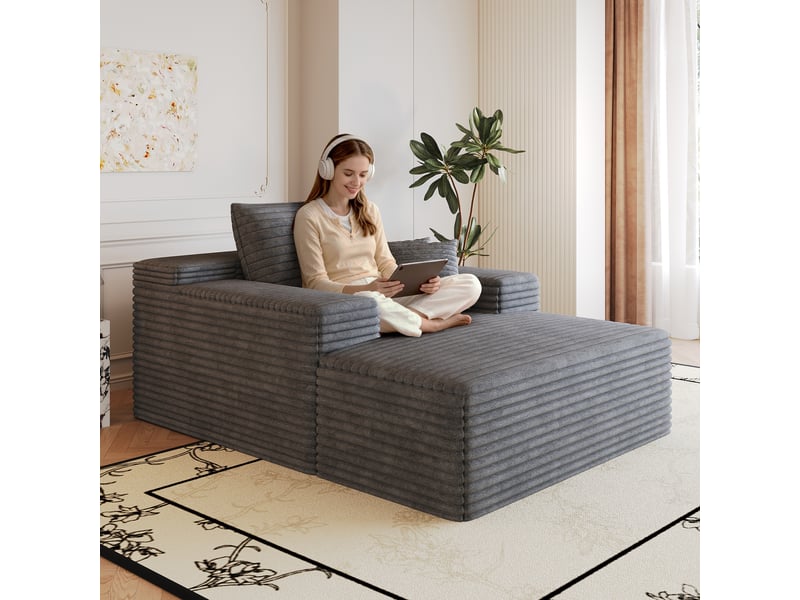 Canapé en velours côtelé gris foncé, méridienne avec assise profonde, mousse haute résilience, 115x159cm - Conforama D