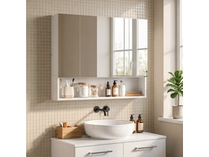 Armoire murale salle de bain avec miroir, armoire de toilette 3 portes miroir, étagères réglables, blanc, 90x15x75cm