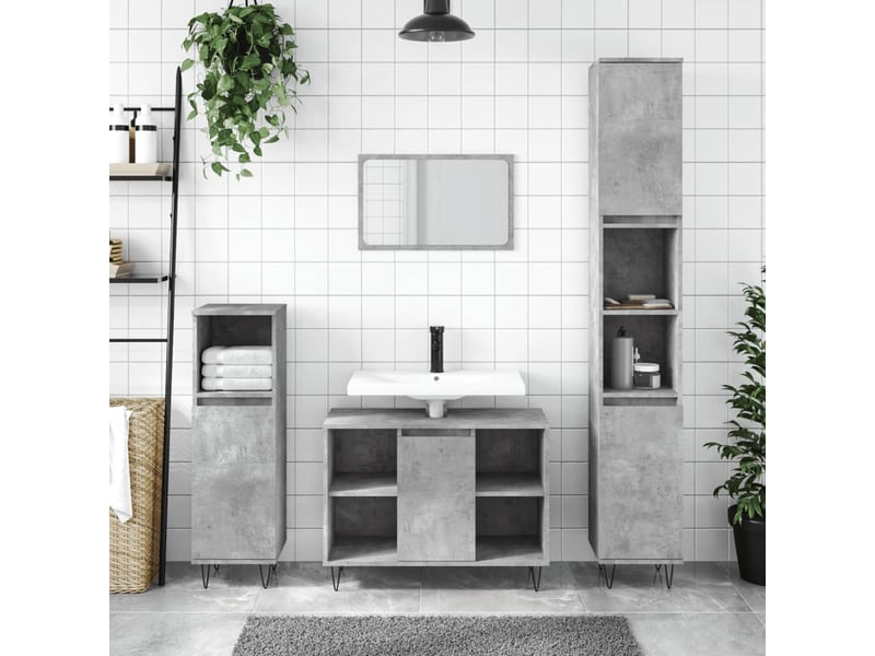  Armoire de salle de bain, meuble de rangement gris béton 30x30x100 cm  - Conforama B