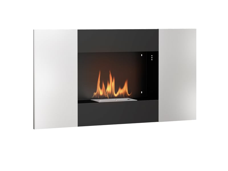  Cheminée murale à bioéthanol 0,9 l en acier inoxydable, 100 x 15 x 54 cm, noir et argent  - Conforama A