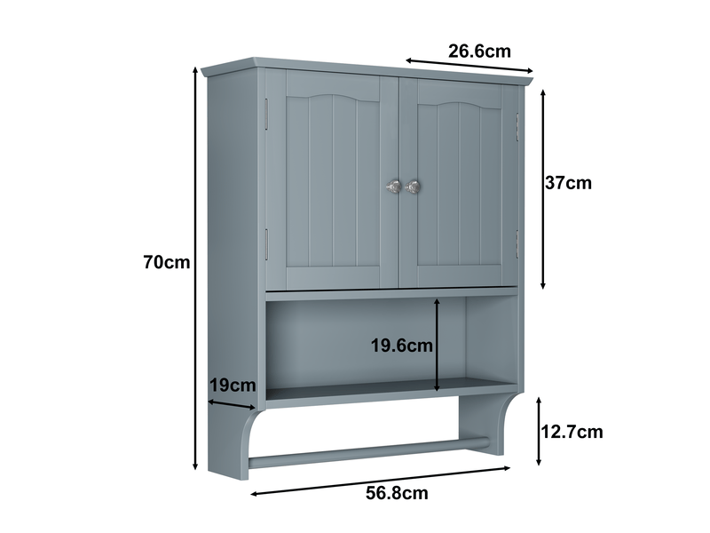  Armoire murale de salle de bain 2 portes porte-serviettes mdf gris 56.8x19x70 cm  - Conforama C