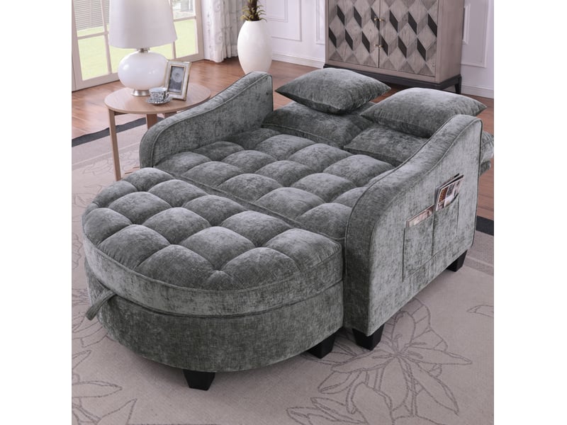  Canapé-lit modenvie convertible 2 en 1 avec pouf de rangement en chenille gris foncé 132 x 129 x 93 cm  - Conforama D
