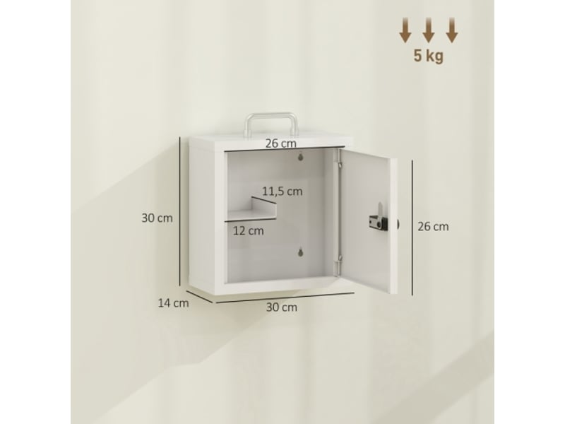  Armoire à pharmacie murale avec serrure à code, meuble de premiers secours en acier inoxydable blanc à 2 niveaux, rangement sécurisé  - Conforama E